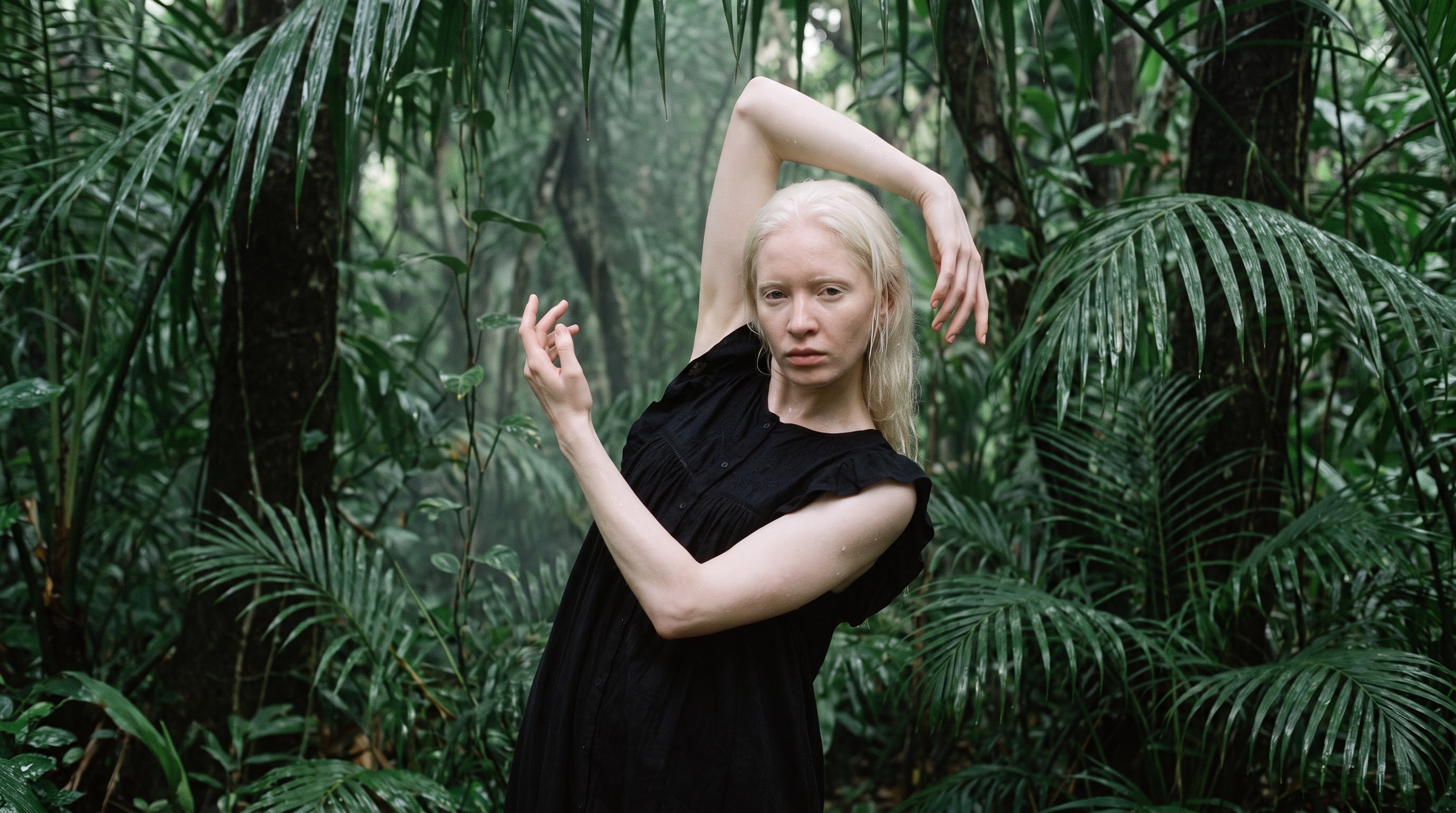 Underloom worn dancing in the wet jungle