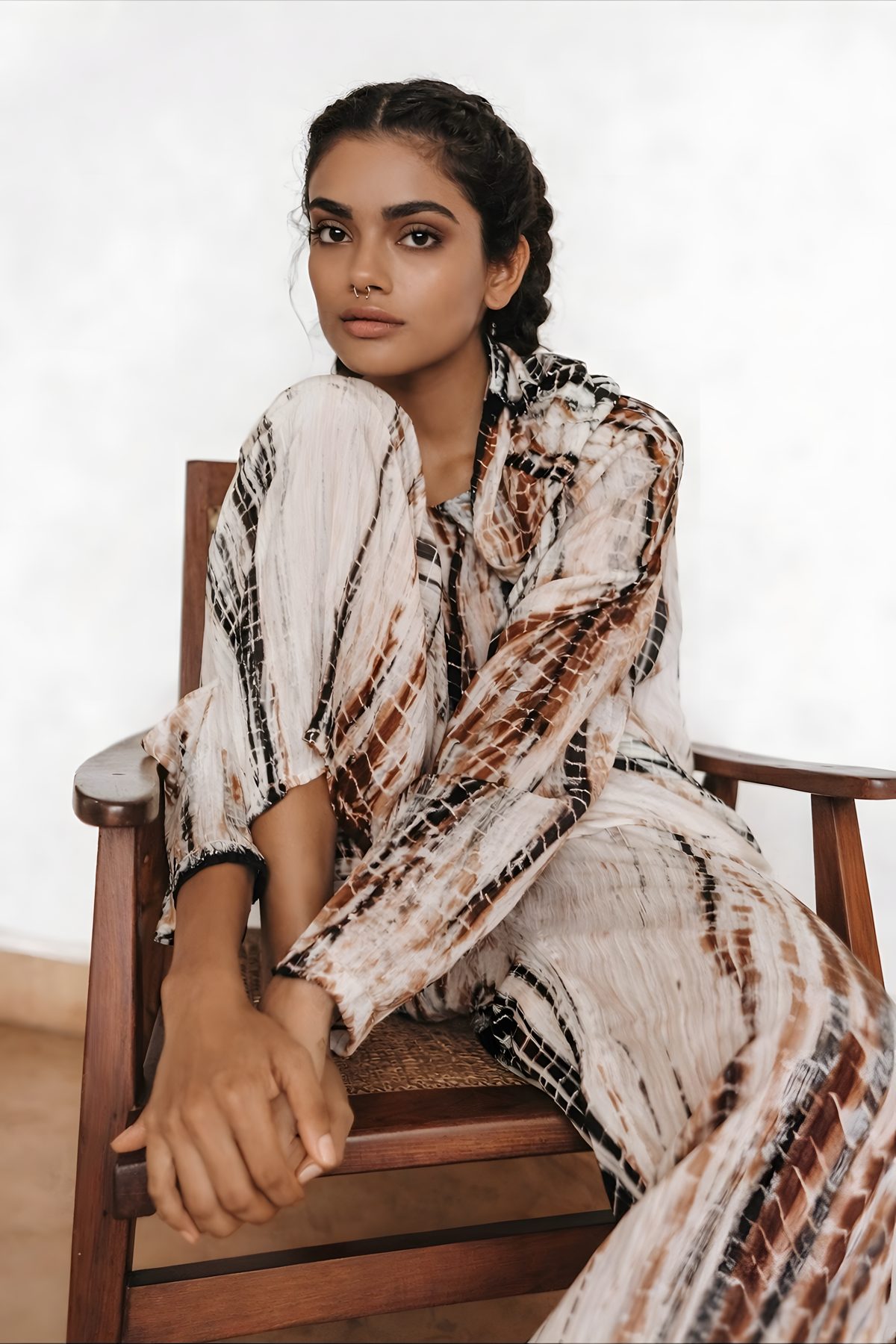 Jazz Chemise in Ivory, seated by the studio window